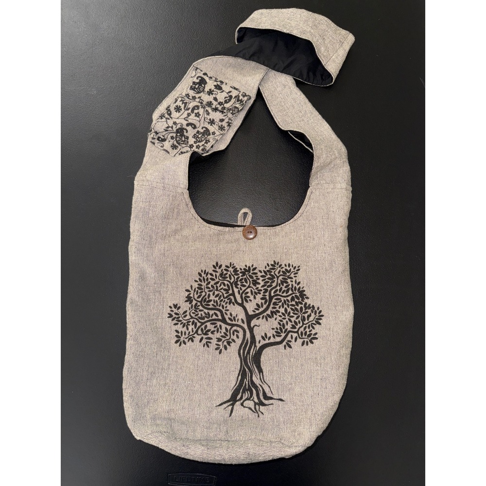 Kathmandu Imports Gray 100% Cotton Tree of Life Crossbody Hobo Bag Hippie